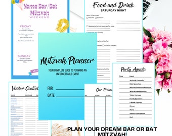 Bat Mitzvah Planner | Bar Mitzvah Planner | Event Planner | Digital Planner | Printable Planner | All-In-One Planner | Guest List Planner