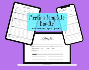 Meeting Notes, Meeting Agenda Template, Meeting Minutes, Meeting Printable, Meeting Minutes, Note Taking, Word, PDF, Canva, Digital Download