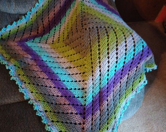 Modern Baby Blanket/Afghan - Crochet Fillet Blanket with Border