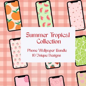 Phone Wallpapers – Summer Aesthetic | 10 Colorful Tropical-Inspired PNG Backgrounds | Digital Download