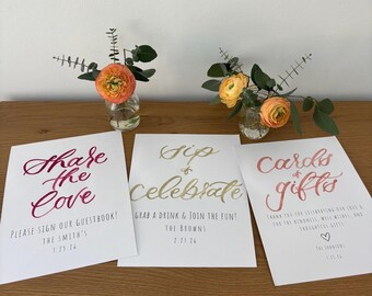 Hand-Lettered Wedding Sign Set | Customizable Reception Decor