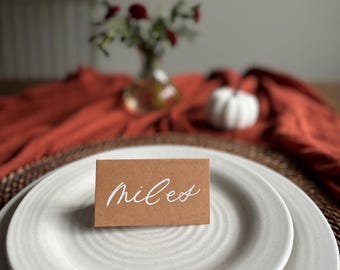 Hand Lettered Place Cards | Kraft Paper, Wedding Tablescape