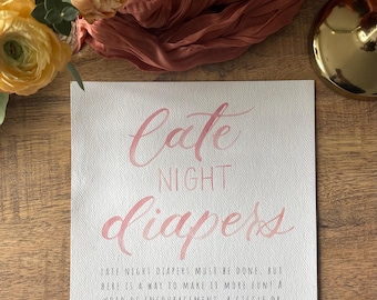 Watercolor 'Late Night Diapers' Baby Shower Sign
