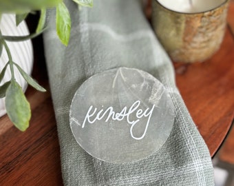Hand-Lettered Capiz Shell Place Cards – Coastal Wedding Decor