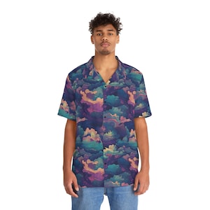 Vintage Dark Iridescent Clouds Button-Down Hawaiian Shirt