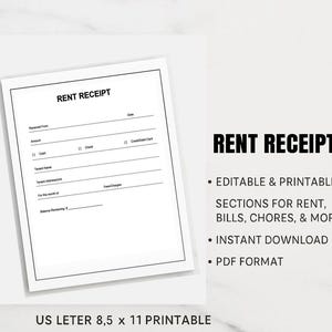 Plantilla de recibo de alquiler (formato de pago de alquiler imprimible y editable, archivos PDF) para propietarios o inquilinos.