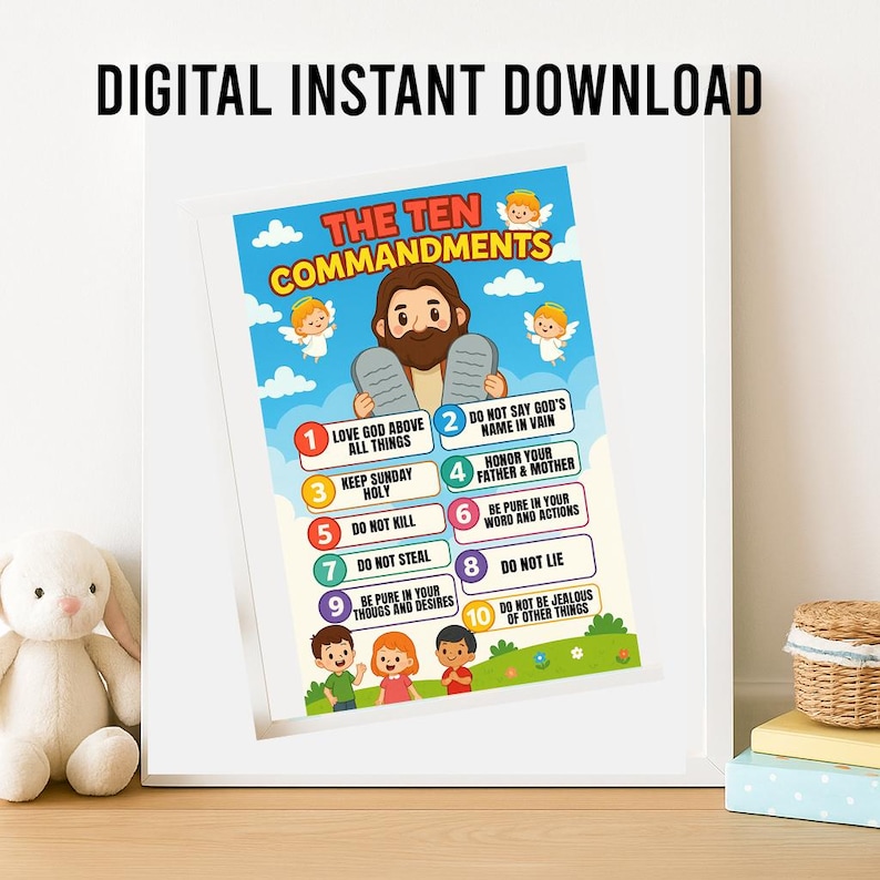 10 Commandments Poster for Kids: Catholic Bible Learning Chart (PDF ...
