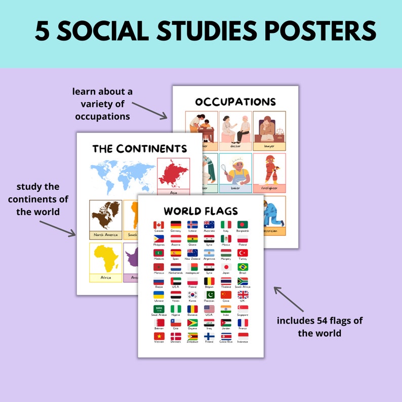 Flags of the World Poster, World Flags Printable, Continents Poster