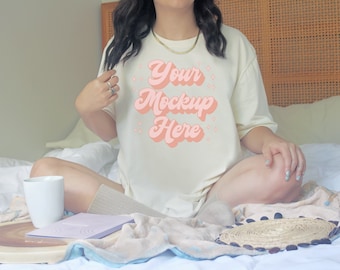 Bella Canvas Mockup Natural, tshirt mockup on model, 3001 shirt mockup, Natural tshirt mockup, boho mockup, Natural Bella canvas mock up
