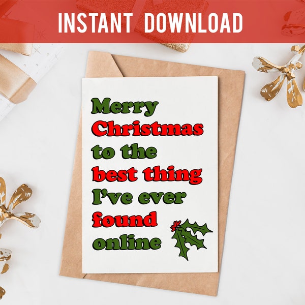 Met online dating Christmas card, tinder, hinge, bumble, dating app, Christmas card for boyfriend, printable Christmas card for him, 1104