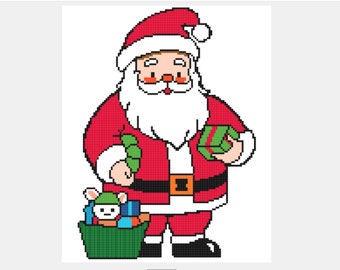 Kreuzstichmuster Weihnachten • Weihnachtsmann mit Spielzeug • Urlaub Kreuzstich PDF • Weihnachtsdekor-Muster