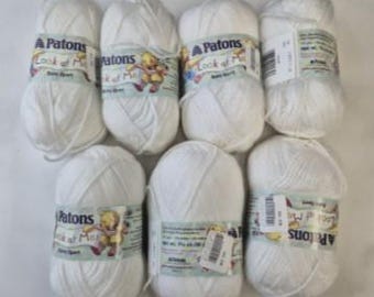 Patons Baby Sport Yarn – White – Lot of 7 Skeins – Discontinued Baby Yarn