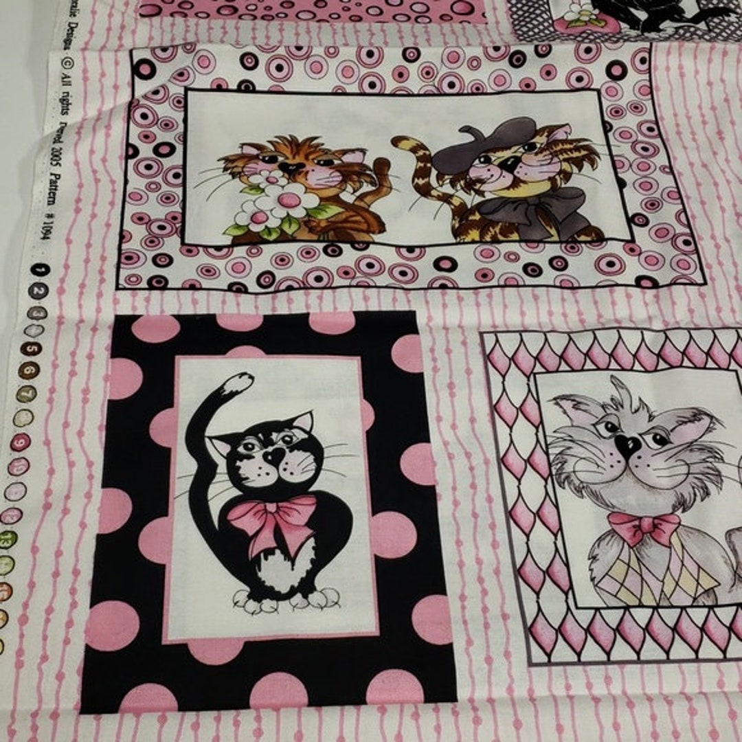 Fancy Cats Fabric by Loralie Harris Cute Cat Themed Fabric 1 Etsy