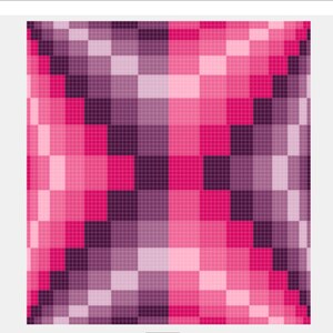 Könnte beinhalten: Eine digitale Illustration eines rosa-violetten Karomusters. Das Muster besteht aus kleinen Quadraten, die diagonal angeordnet sind. Die Quadrate sind in verschiedenen Rosatönen und Violett gehalten und erzeugen einen Verlaufseffekt.