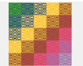 Patrón de punto de cruz geométrico fácil (PDF) / Muestra de bloques de colores (descarga digital)
