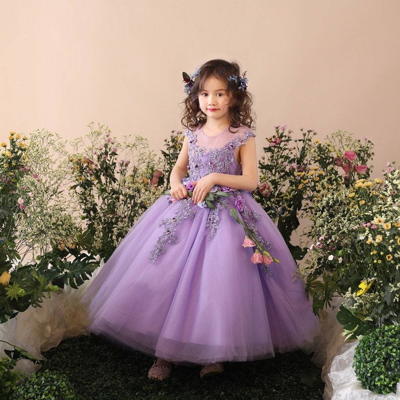 Purple Flower Girl Dress Toddler Girl Floral Wedding Dress Etsy