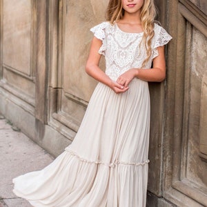 Girl Lace Long Dress - Boho Wedding Dress - Flower Girl Dress, White Lace Wedding Dress - Princess Girls Long Dress – Bridesmaid Dress