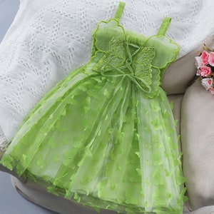 Butterfly Wings Girls Mesh Dress - White, Green Princess Flower Girl Dress - Baby Girl Fairy Dress - Fairy Costume For Girls – Tulle Dress