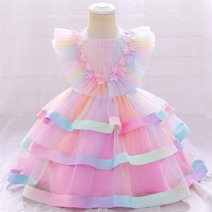 Mermaid Princess Birthday Fairy Dress | Blue Tutu Girl Bridesmaid Dress | Newborn Wedding Dress | Rainbow Princess Flower Girl Dress