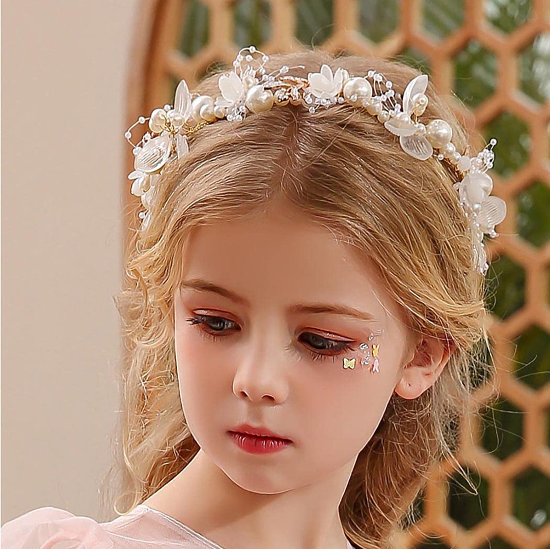 Elegant Girls Bridal Headband, Flower Girl Crown Wedding Headbands