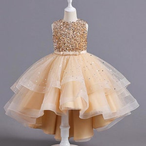 Flower Girl Dress, Princess Sequin Girl Wedding Dress - Girl Gold Sequin Dress, Elegant Dress - Girl Sleeveless Prom Dress - Formal Dress