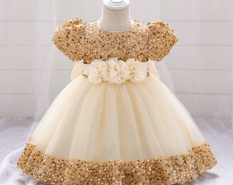Newborn Baby Girl Sequin Dress - Baby Girl First Birthday Dress - Princess Sequin Girl Wedding Dress - Flower Girl Dress - Photoshoot Dress