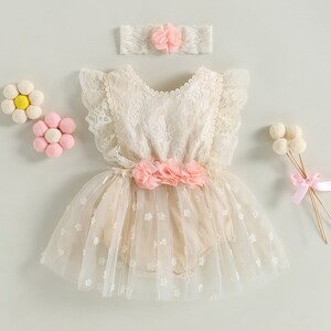 Baby Girls Sweet Romper Dress - Baby Girl First Birthday Dress - Baby Girl Lace Jumpsuit Clothing - Newborn Girl Summer Romper Dress