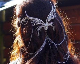 Elven tiara. Wedding tiara. Elf cosplay. Crown with elvish butterfly.