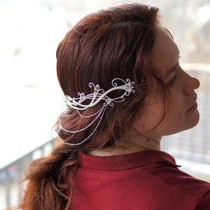 Elven Bridal Tiara with Chains – Silver gold Wedding Hair Comb – Elf Princess Headpiece – Fantasy Hair Accessory for Cosplay
