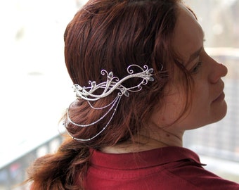 Elven tiara on hair combs, wedding circlet