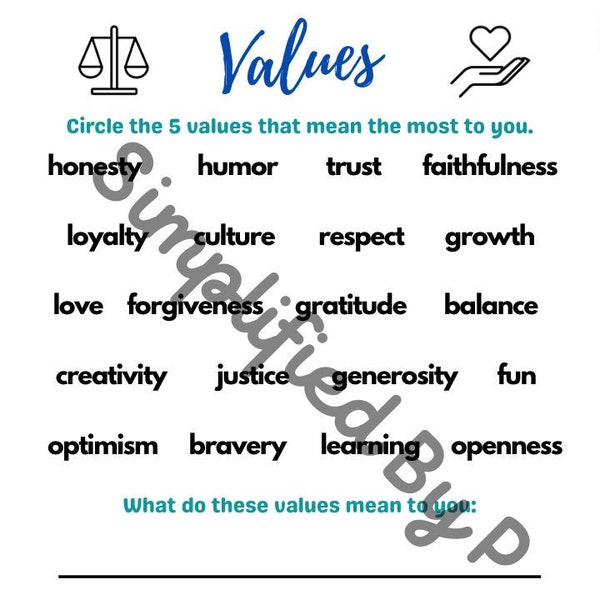 Values Therapy Worksheet Etsy