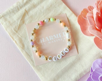 Spring Letter Bead Bracelet Custom Heishi Bracelet Stack Custom Name Bracelet Custom Gift Crystal Bead Bracelet Mint Lavender