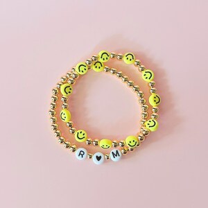 Custom Smiley Face Letter Bead Bracelet: Personalized Name Bracelet