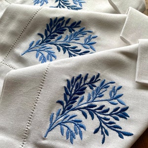 Blue Flower Napkin| Blue Flowers Embroidery Napkin | Linen Napkin
