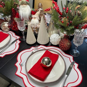 Waterproof placemats in red and embroidery gold border | Christmas placemat