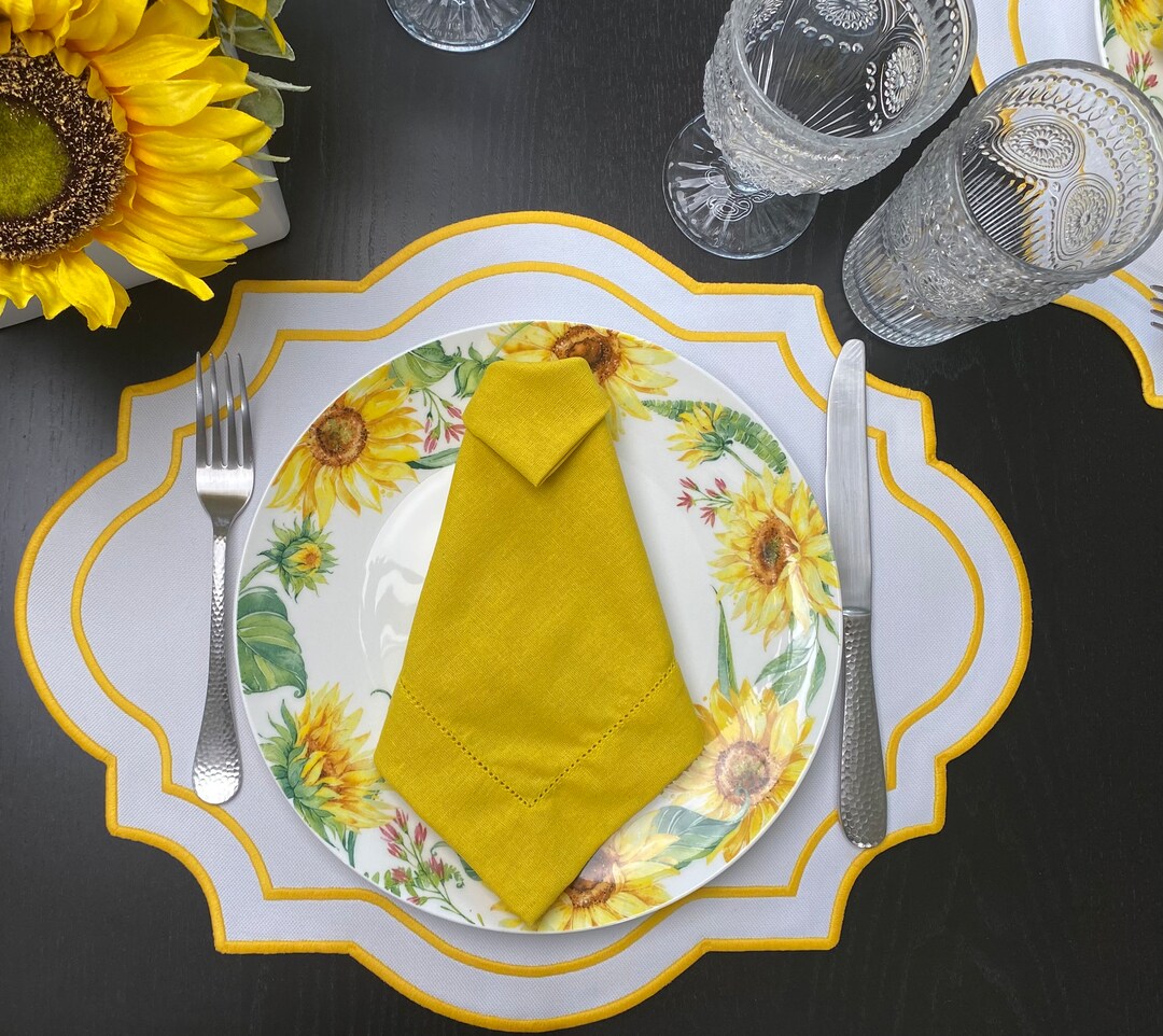 White Waterproof Placemats With Yellow Embroidery Border Etsy