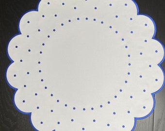 White and blue embroidery placemats