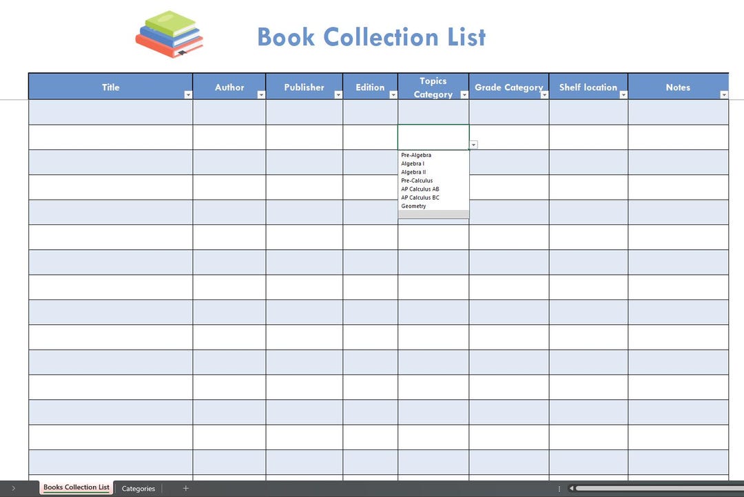 Book, Collection List, Digital, Excel, Arrange - Etsy