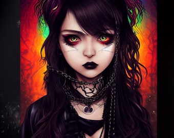Gothic Art Portraits-Ai Created-4 versions-Gothic Fantasy Anime Art Digital Downloads-Printable Png-Instant Download Image Files