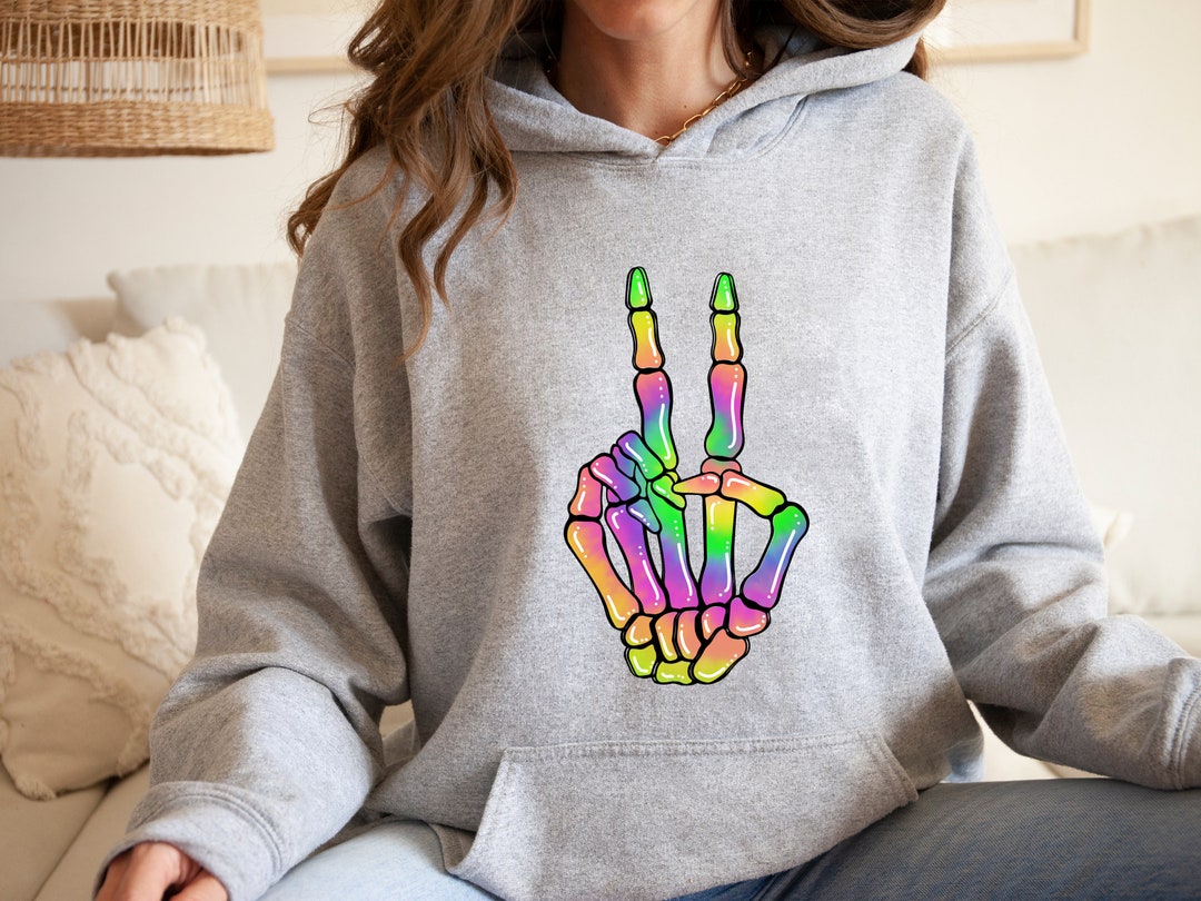 Peace sign skeleton hand hoodie Clearance