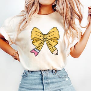 Comfort Colors Pencil Bow Shirt, Teacher Pencil Coquette Bow Shirt, Back to School Shirt, Teacher Bow Shirt, Teacher Pencil,Gift for Teacher