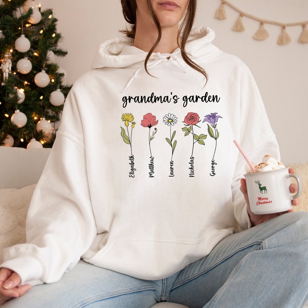 Personalized Grandma's Garden Hoodie, Birth Month Flowers Hoodie, Birth Flower Hoodie, Grandma's Garden Hoodie, Custom Shirt for Grandma