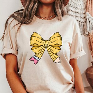 Pencil Bow T-Shirt, Teacher Pencil Coquette Bow T Shirt, Back to School Shirt, Teacher Bow Shirt, Teacher Pencil Shirt, School Bow Shirt
