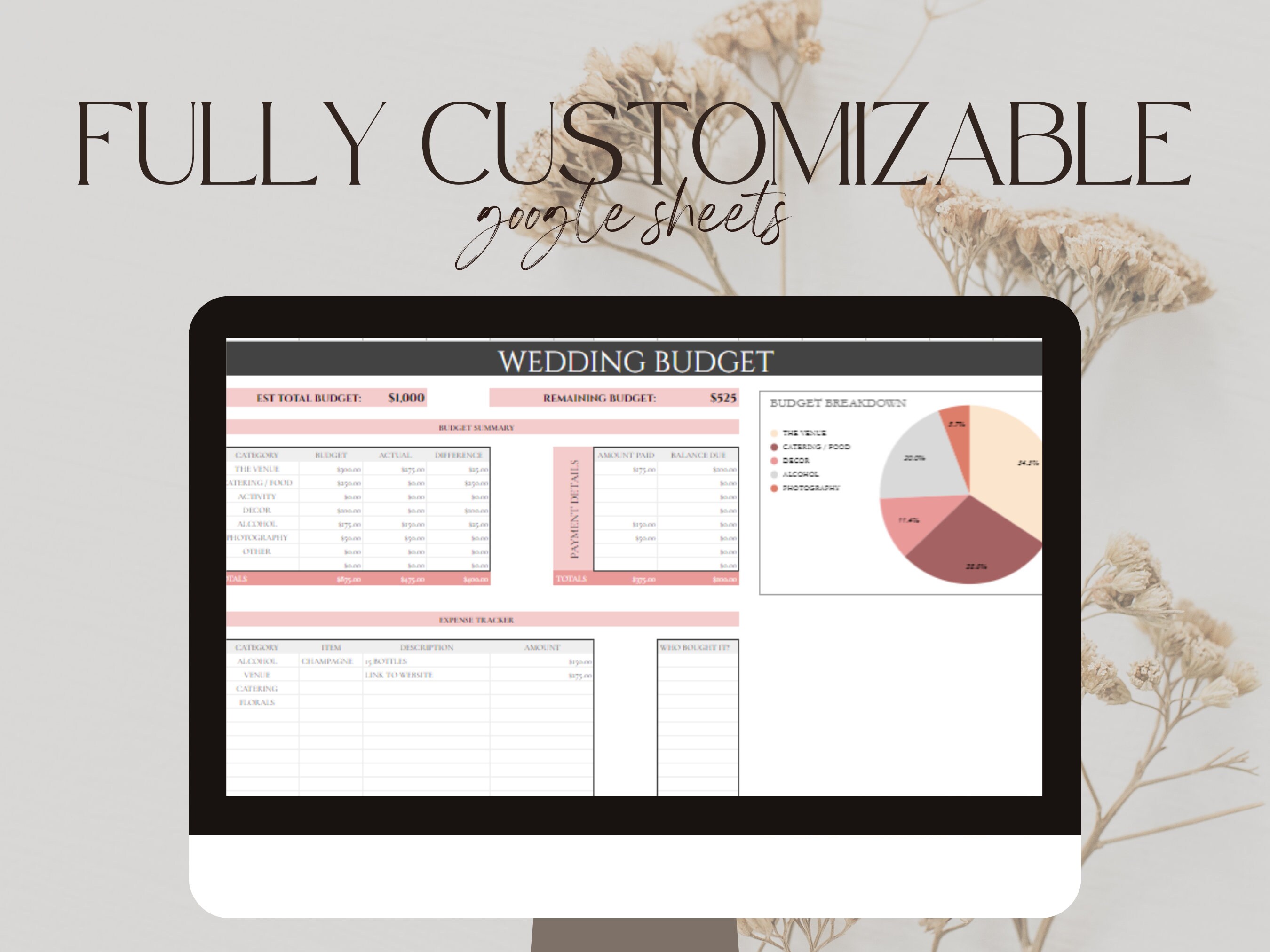 Bridal Shower Budget Spreadsheet Bridal Shower Planner Etsy