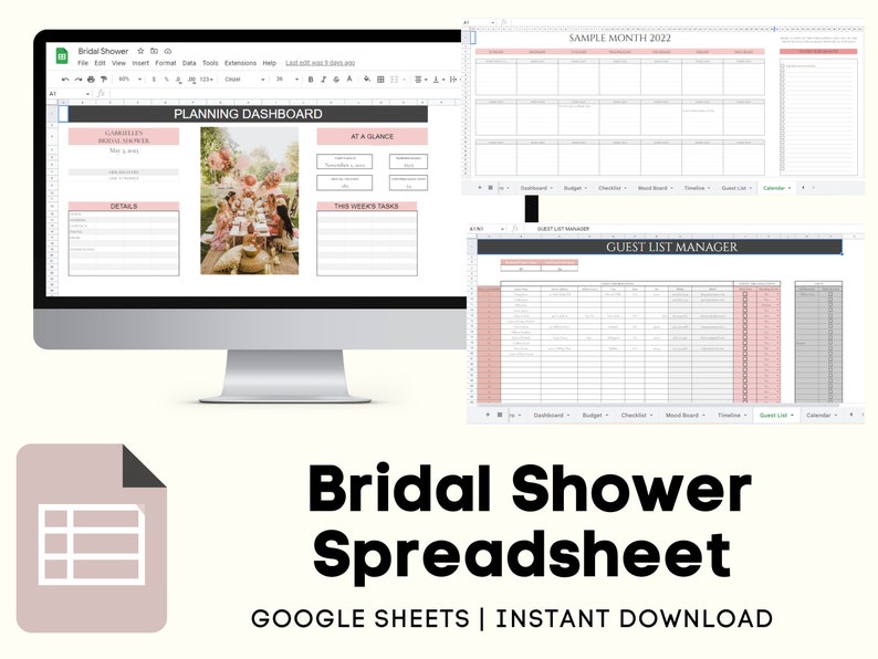 Bridal Shower Budget Spreadsheet Bridal Shower Planner Etsy