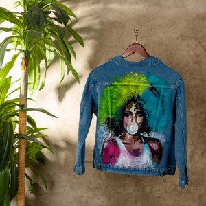Gummy Girl Hand-painted Blue Jean Jacket Unique Fashion Creative Style Customize Denim