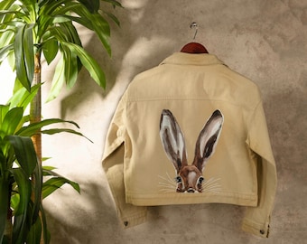 Inky Bunny Hand-painted Jacket Jean Handmade Denim Spring Fashion Style