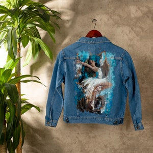Ballerina Hand-Painted Blue Jean Jacket | Unique Spring Denim Jacket for Women, Art Fashion Statement & Trendy Style