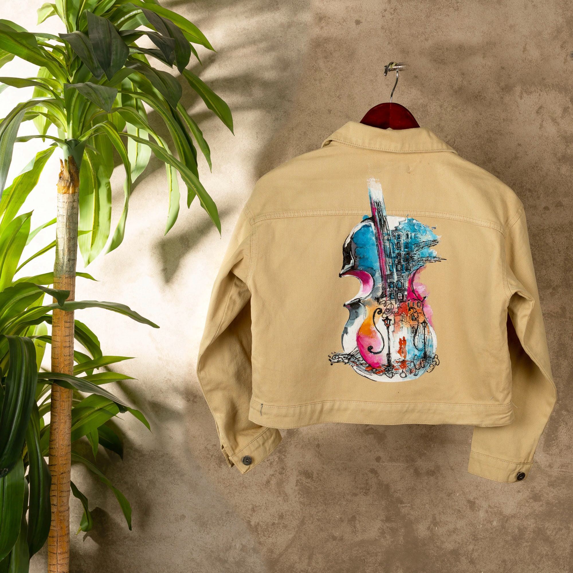 ★THE MUSEUM VISITOR★ HAND PAINTED DENIM JACKET BROWN 10117 THE MUSEUM VISITOR]☆HAND PAINTED DENIM JACKET
