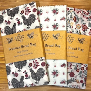 Beeswax Bread Bag, Reusable Food Storage, Large (13x16), Plastic-Free, Eco-Friendly, Handmade Loaf Bag
